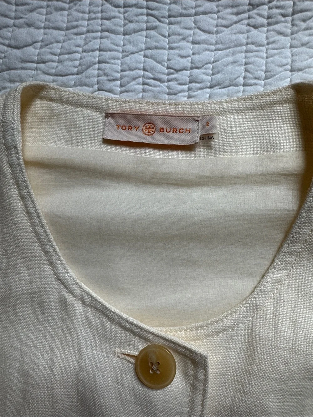Tory Burch Sleeveless Button-Front Linen Dress in Cream